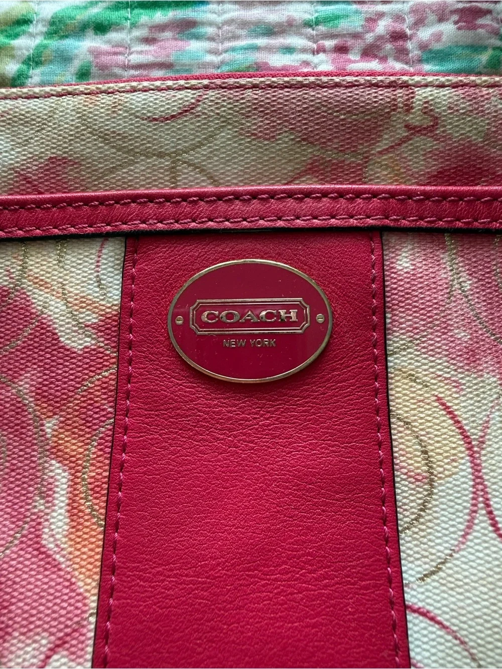 Coach Pink Floral Canvas Crossbody with Cream Strap